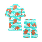 Octopuses sea wave background Men's V-Neck Short Pajama Set