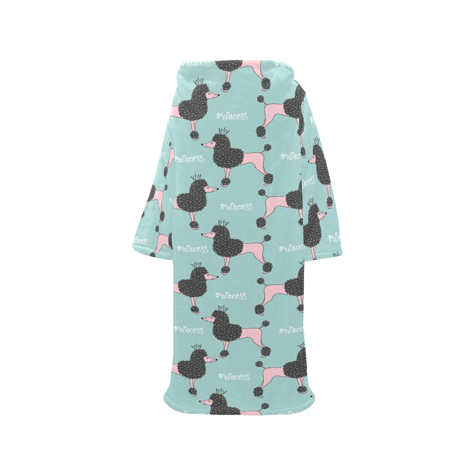 poodle dog green background Blanket Robe with Sleeves