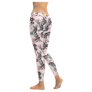 Zebra pink flower background Women's Legging Fulfilled In US