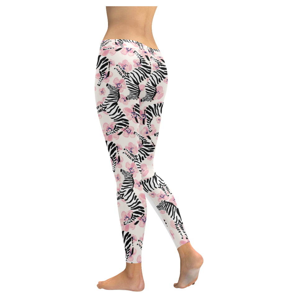 Zebra pink flower background Women's Legging Fulfilled In US