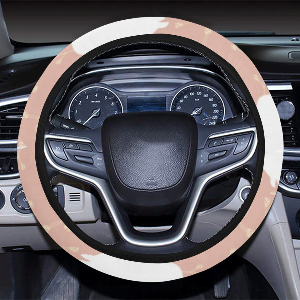 Swan flower light pink background Car Steering Wheel Cover
