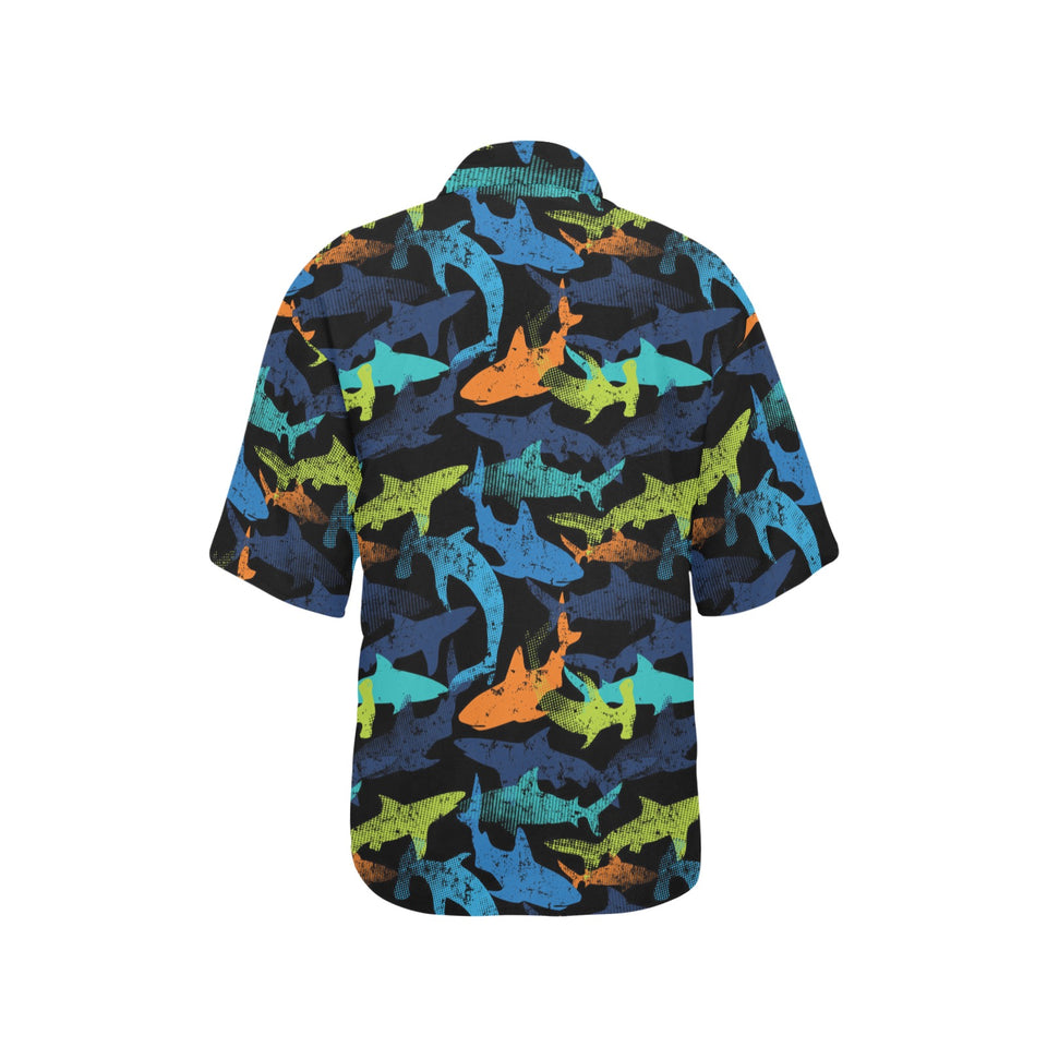 Colorful shark Women's All Over Print Hawaiian Shirt