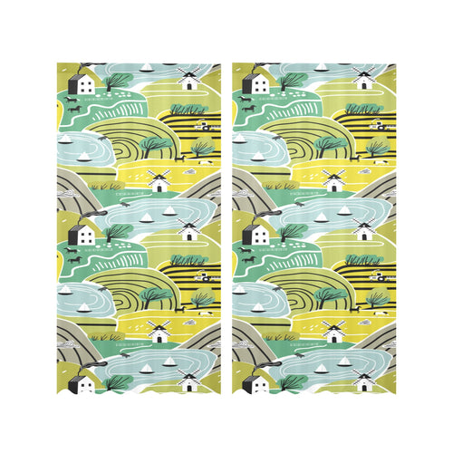 Hand drawn windmill pattern Gauze Curtain