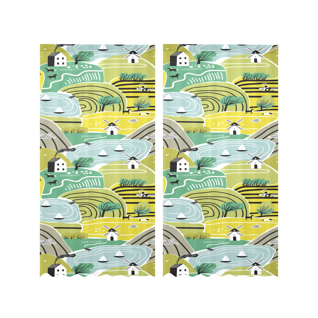 Hand drawn windmill pattern Gauze Curtain