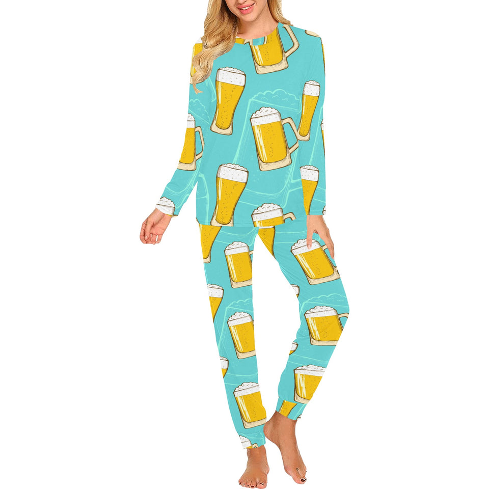 Beer pattern green background Women's All Over Print Pajama Set