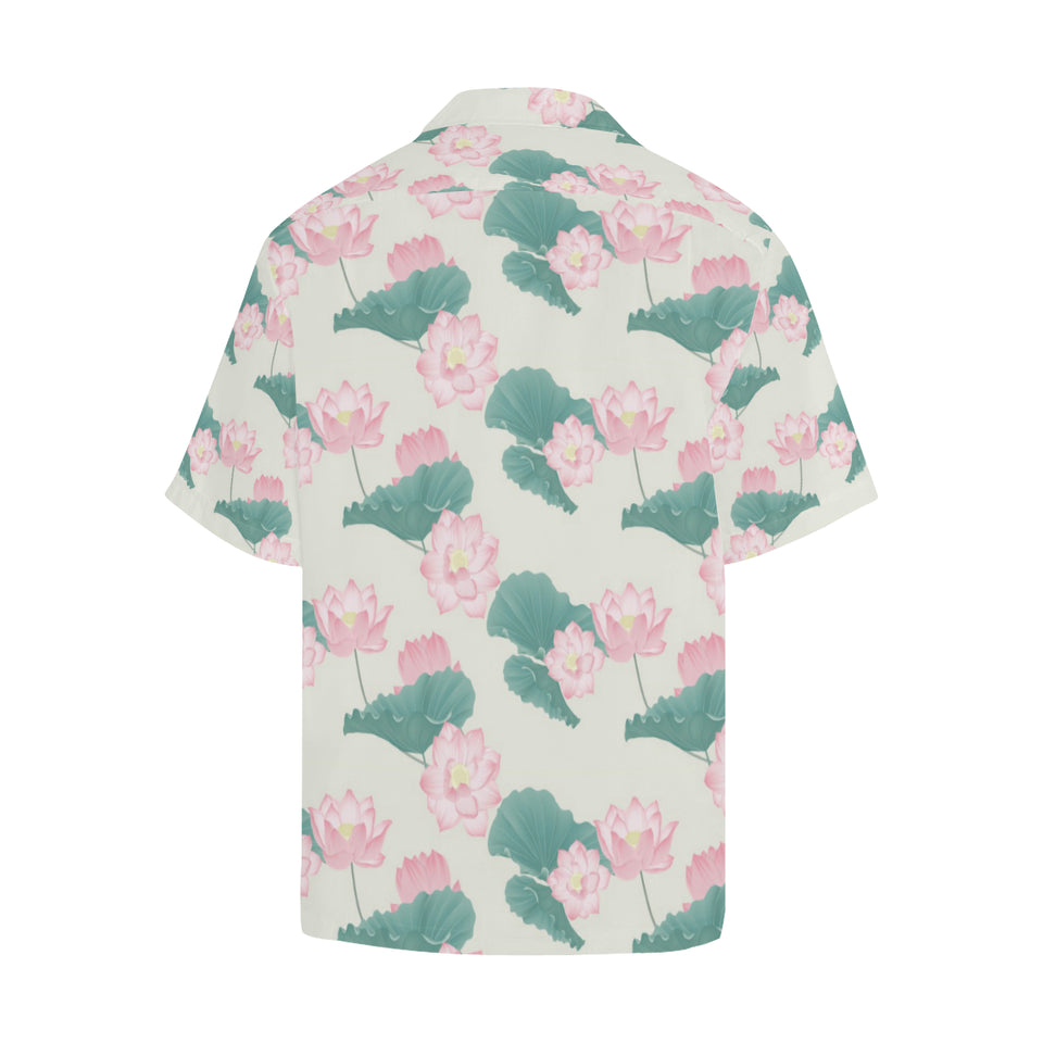 Pink lotus waterlily leaves pattern Men's All Over Print Hawaiian Shirt