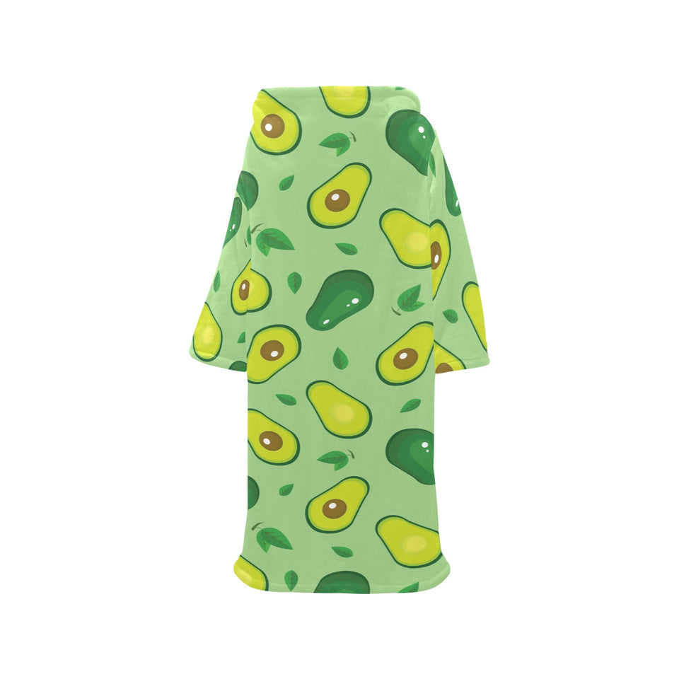 Avocado pattern green background Blanket Robe with Sleeves