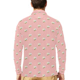 Cute hamster cheese pattern pink background Men's Long Sleeve Polo Shirt