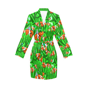 Clown Fish Pattern Print Design 01 Women's Long Sleeve Belted Night Robe