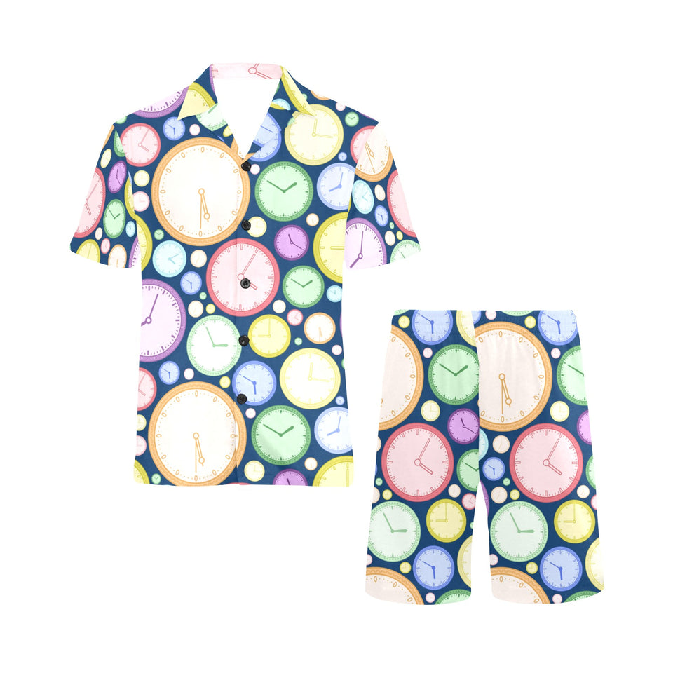 Colorful clock background Men's V-Neck Short Pajama Set