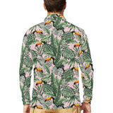 Toucan tropical green jungle palm pattern Men's Long Sleeve Polo Shirt
