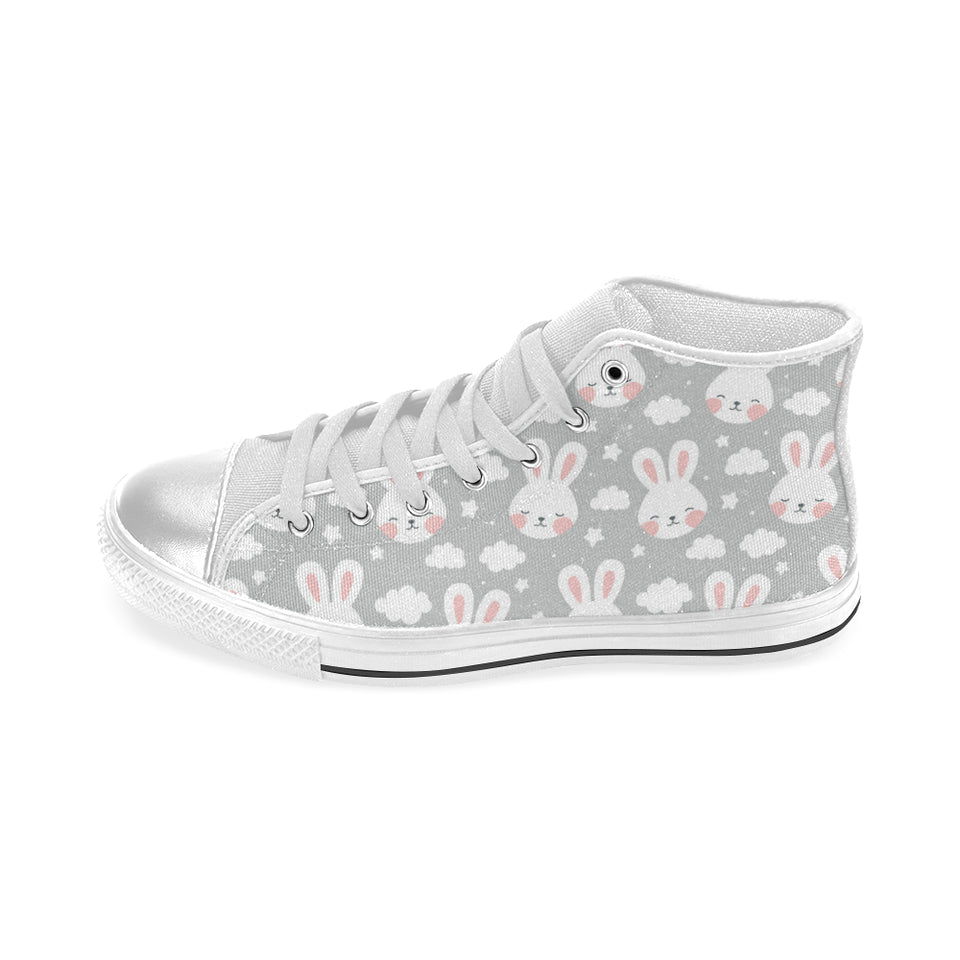 Rabbit cloud Pattern Women's High Top Canvas Shoes White