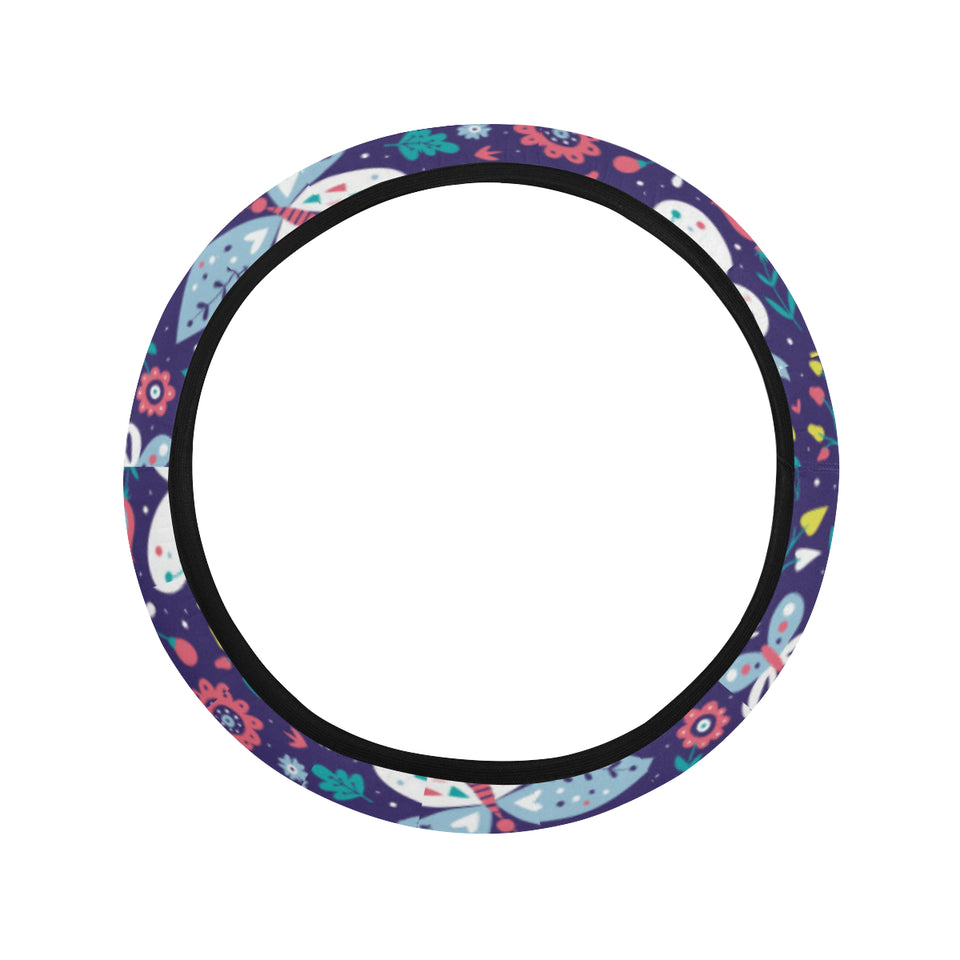 Colorful butterfly flower pattern.eps Car Steering Wheel Cover