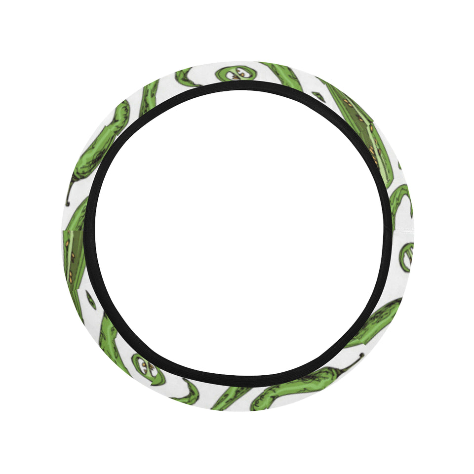 Hand drawn sketch style green Chili peppers patter Car Steering Wheel Cover