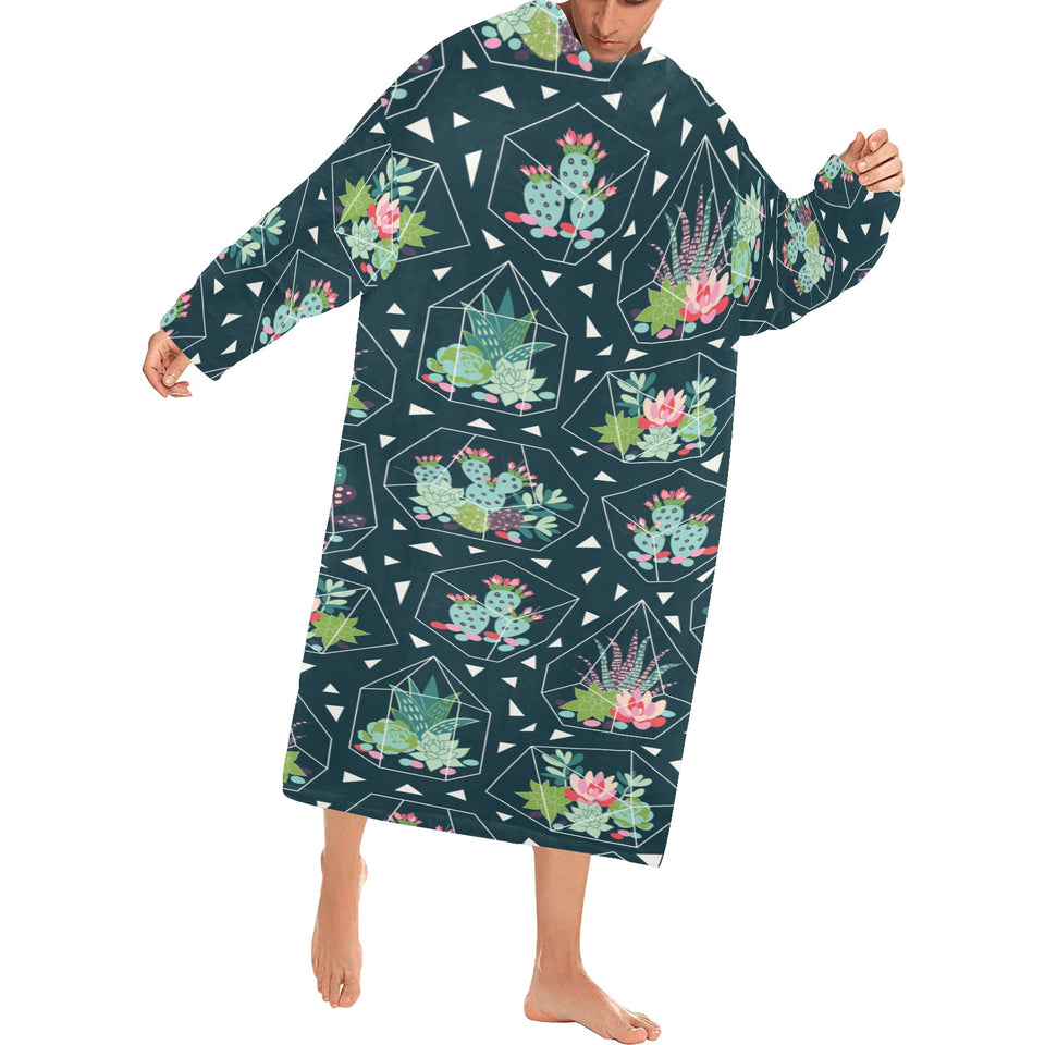 Cactus glass terrarium pattern Blanket Robe with Sleeves