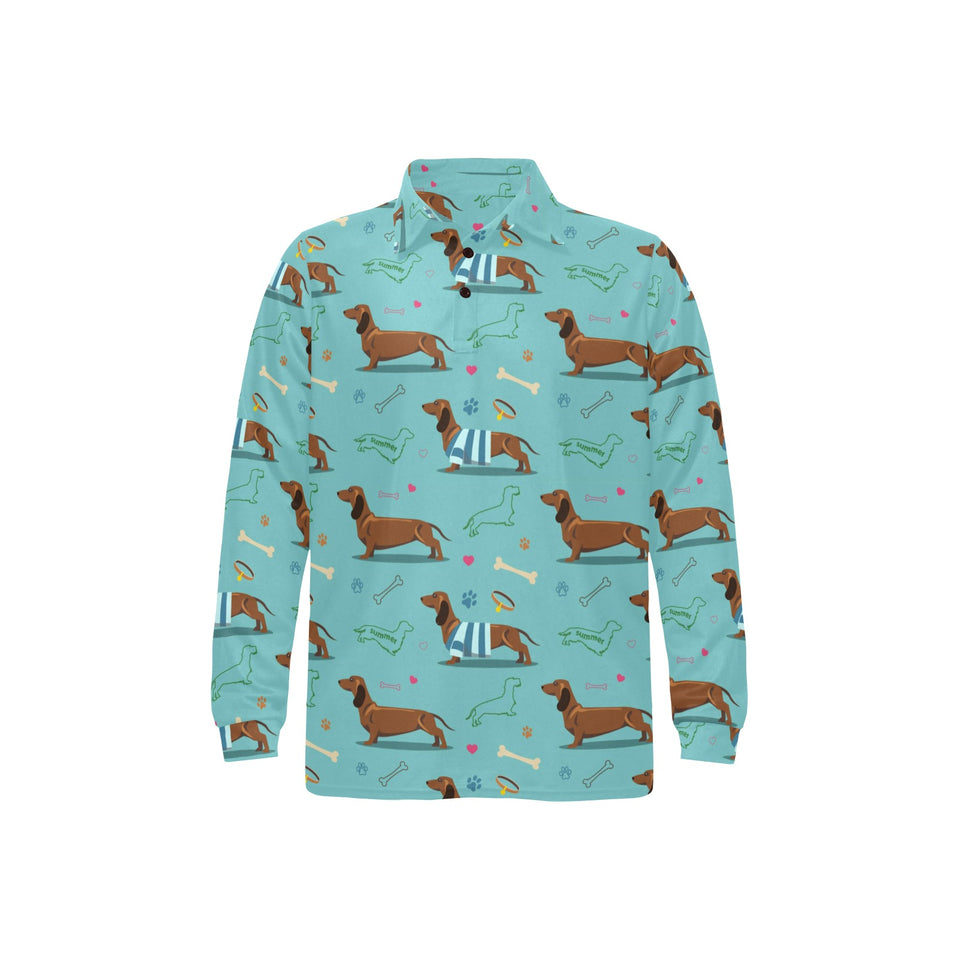 Dachshund decorative background Men's Long Sleeve Polo Shirt