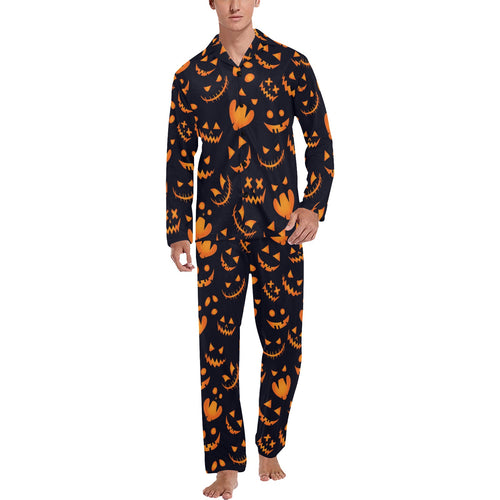 Halloween pattern Pumpkin background Men's Long Pajama Set