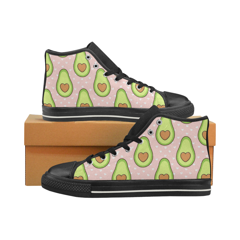 Avocado heart pink background Men's High Top Canvas Shoes Black