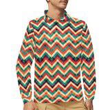 zigzag chevron colorful pattern Men's Long Sleeve Polo Shirt