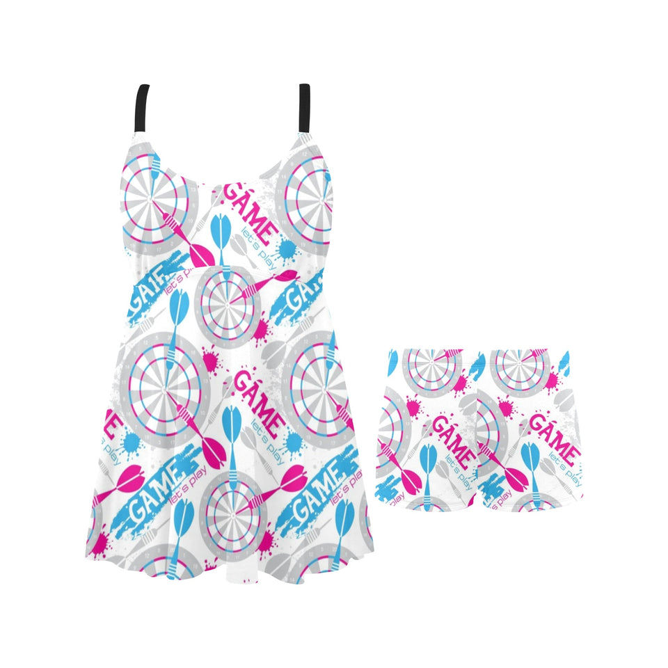 Darts Pattern Print Design 01 Chest Sexy Pleated Two Piece Swim Dress