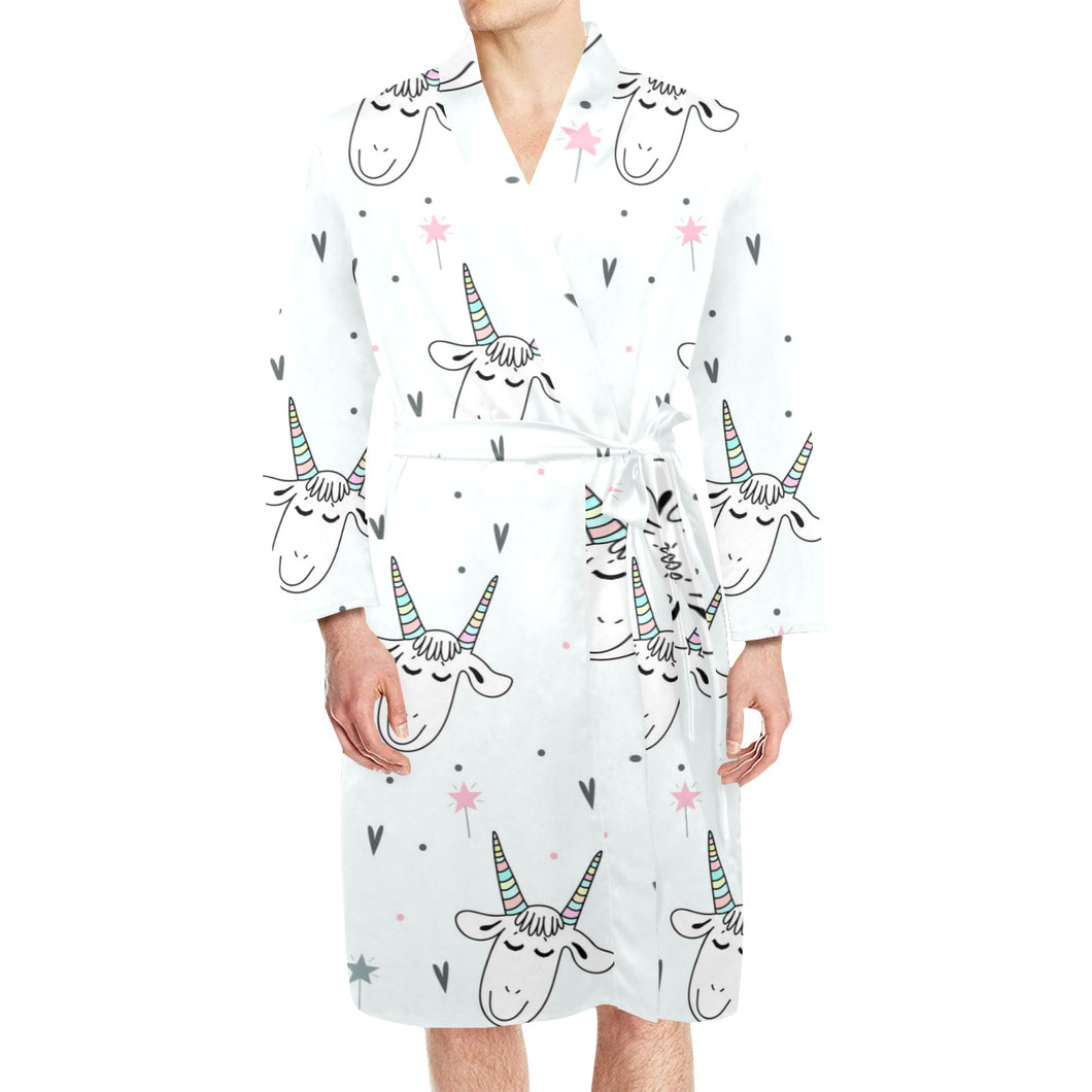 Cute goat design pattern Men's Long Sleeve Belted Night Robe