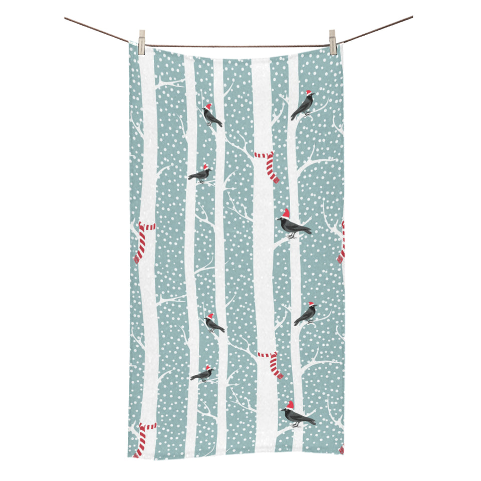 Crows christmas hat scarf Bath Towel