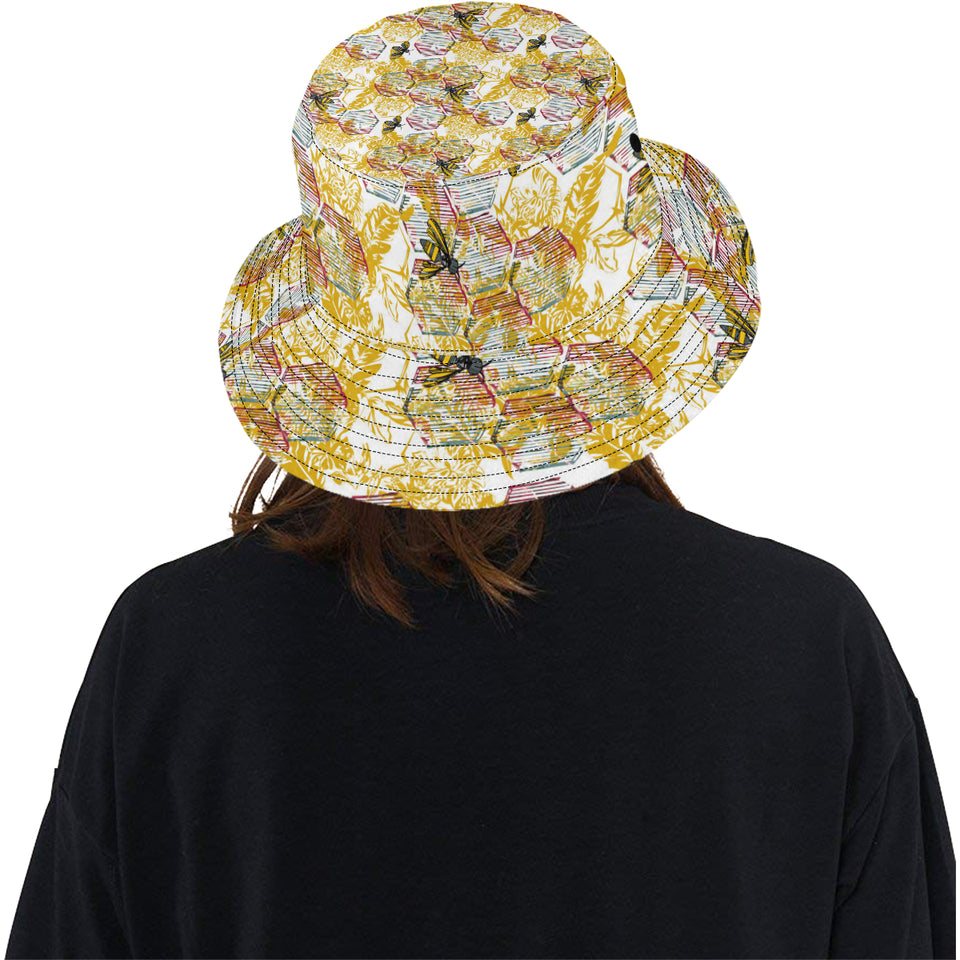 Cool Bee honeycomb leaves pattern Unisex Bucket Hat