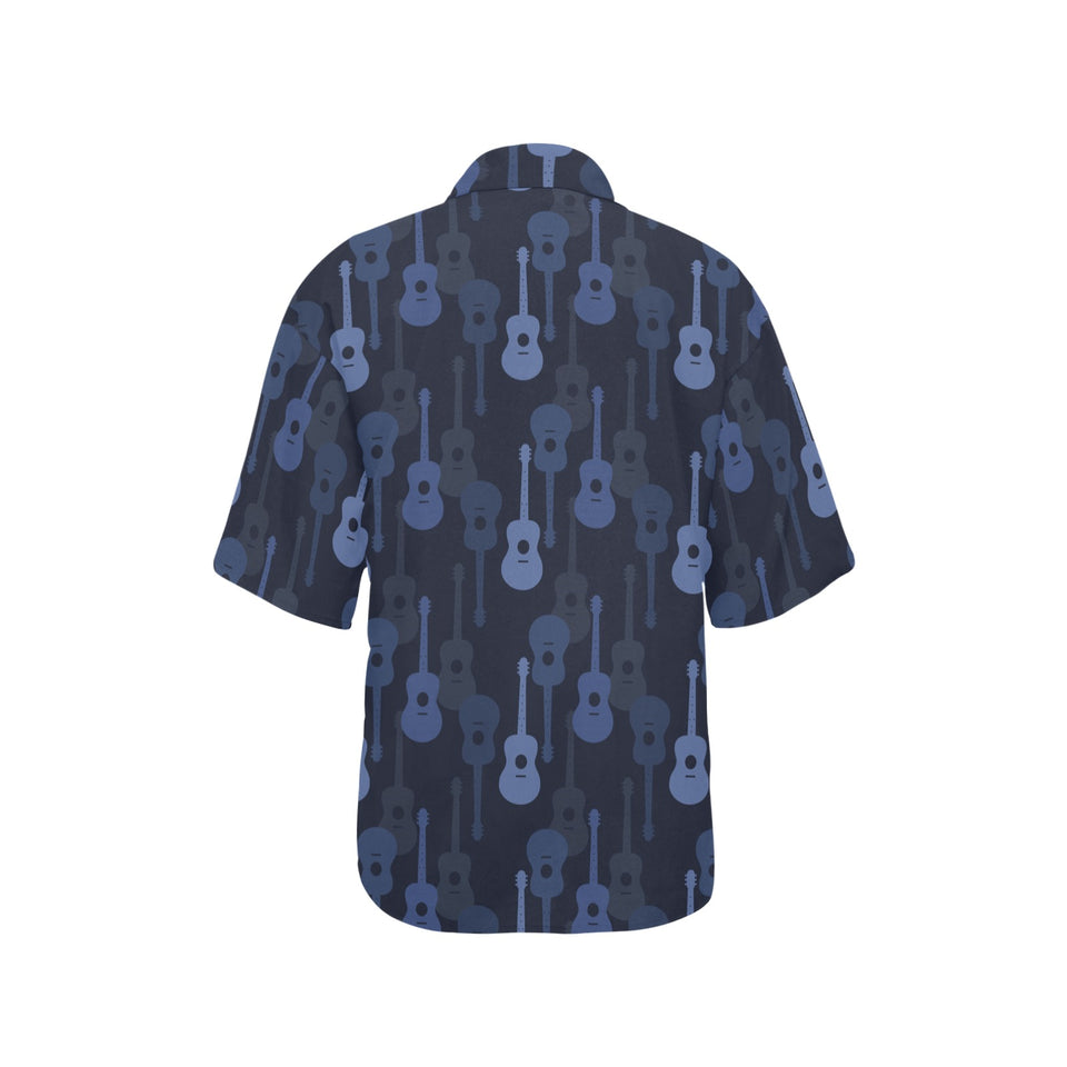 Blue Theme guitar pattern Women's All Over Print Hawaiian Shirt