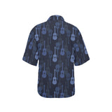 Blue Theme guitar pattern Women's All Over Print Hawaiian Shirt