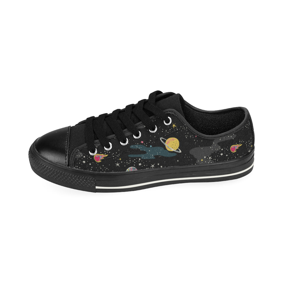 space pattern Men's Low Top Canvas Shoes Black