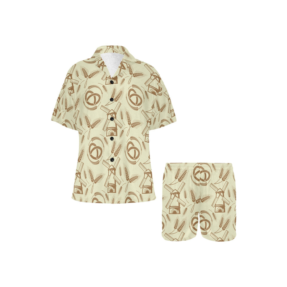 Windmill Wheat pattern Women's V-Neck Short Pajama Set