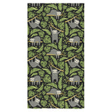 Cute sloths tropical palm leaves black background Bath Towel
