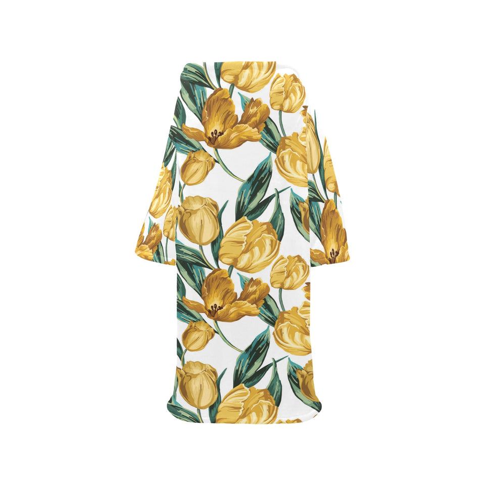 yellow tulips pattern Blanket Robe with Sleeves