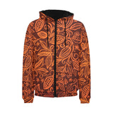 cacao beans tribal polynesian pattern Men's Padded Hooded Jacket