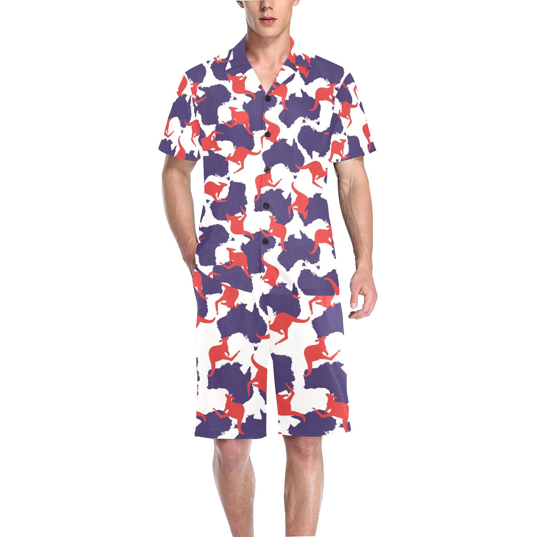 Kangaroo Australian pattern Men's V-Neck Short Pajama Set