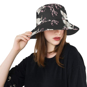 Japanese crane pink sakura pattern Unisex Bucket Hat