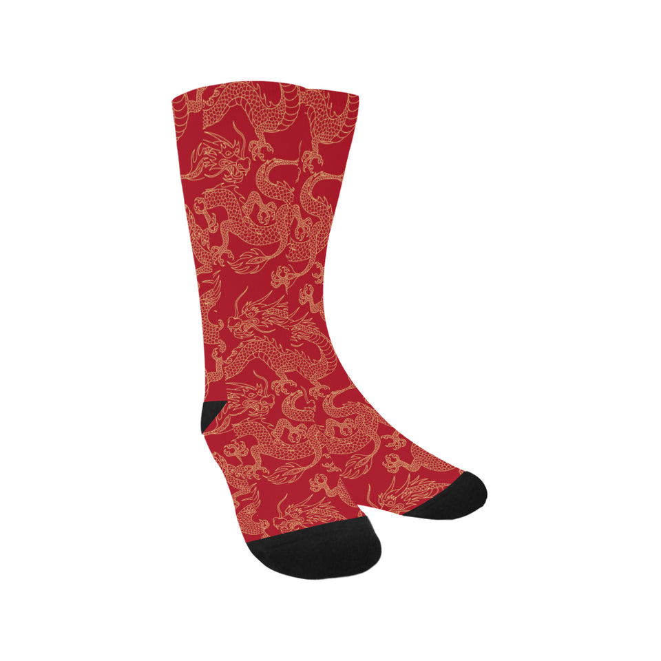 Gold dragons red background Crew Socks
