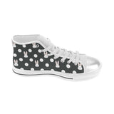 Cute white rabbit polka dots black background Women's High Top Canvas Shoes White