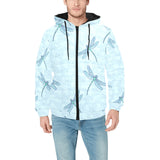 Dragonfly pattern blue background Men's Padded Hooded Jacket