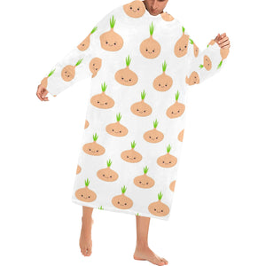 cute onions smiling faces Blanket Robe with Sleeves