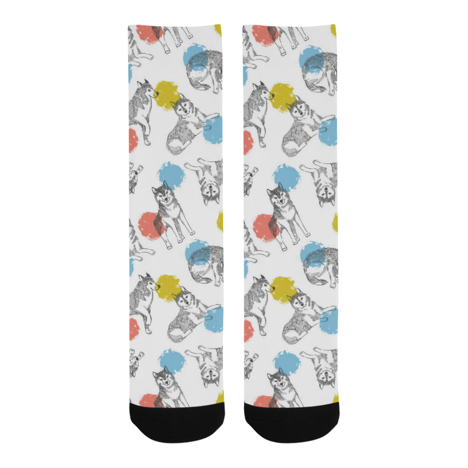 Siberian husky and colorful circle pattern Crew Socks