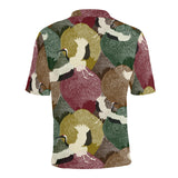 Japanese cranes flying forest dot pattern Men's All Over Print Polo Shirt