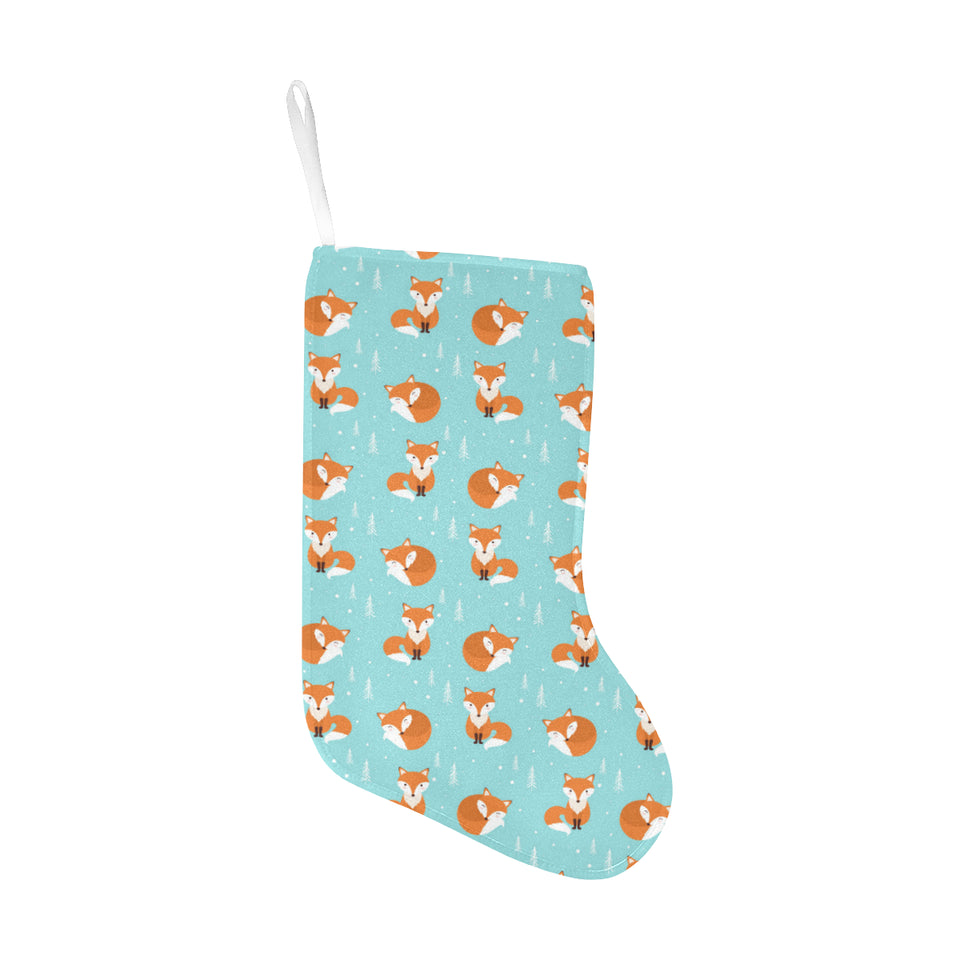 Fox pattern blue b ackground Christmas Stocking