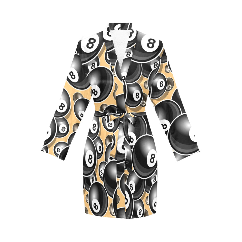 Billiard Ball Pattern Print Design 04 Women's Long Sleeve Belted Night Robe