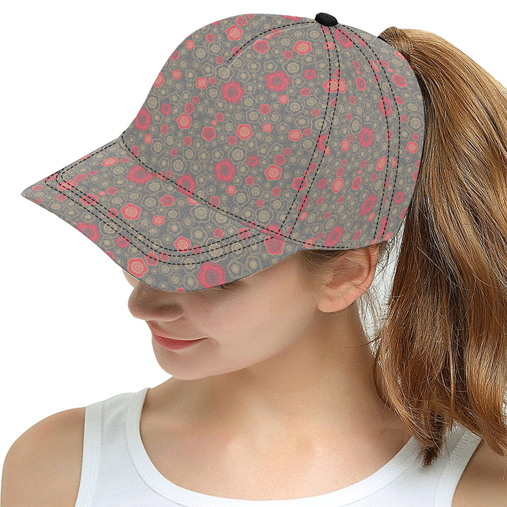 Red gold Sakura cherry blossom gray background All Over Print Snapback Cap