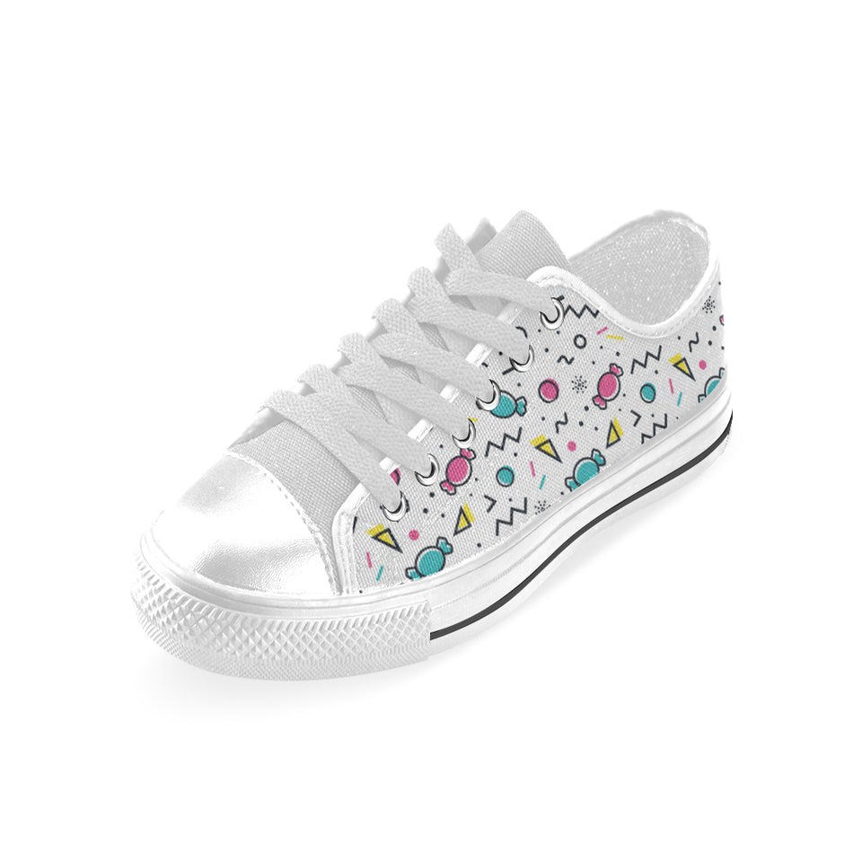 Candy design pattern Men's Low Top Shoes White
