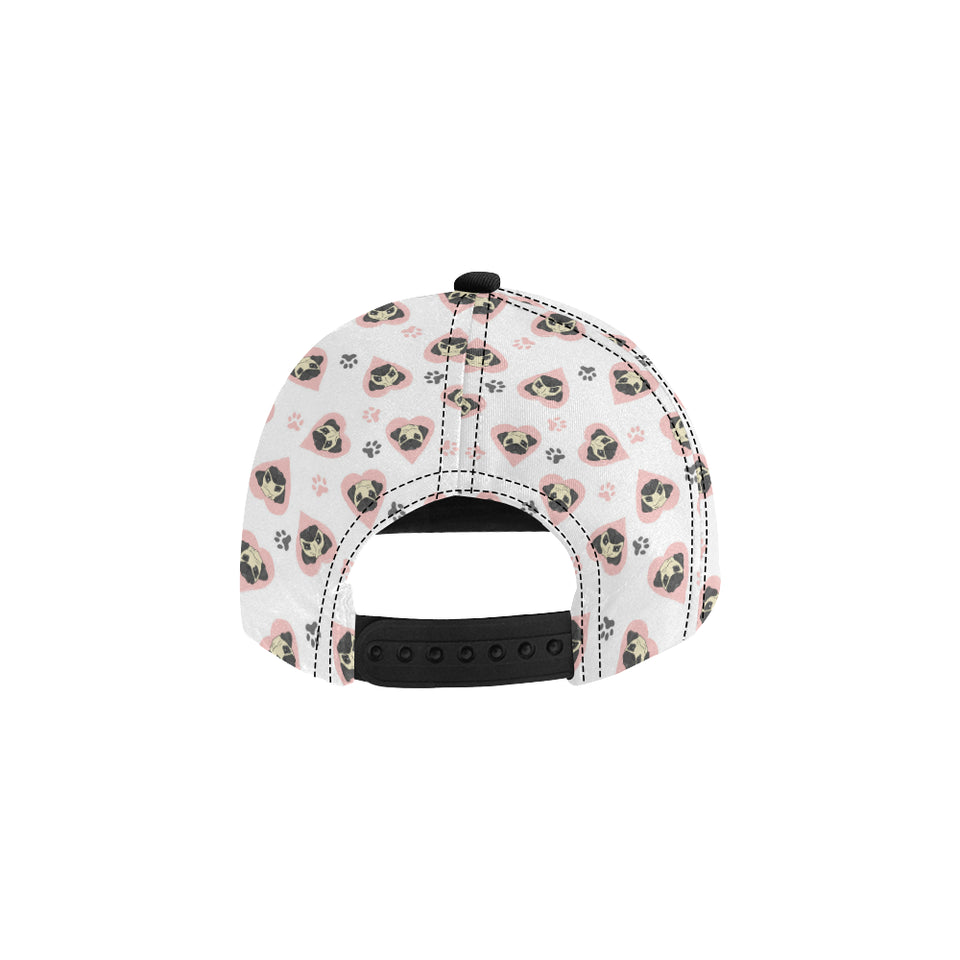 Cute pugs pink heart paw pattern All Over Print Snapback Cap