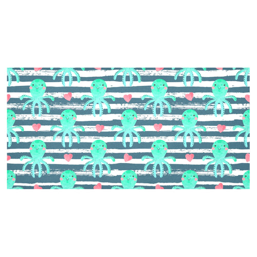 Cute octopuses heart striped background Tablecloth