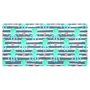 Cute octopuses heart striped background Tablecloth