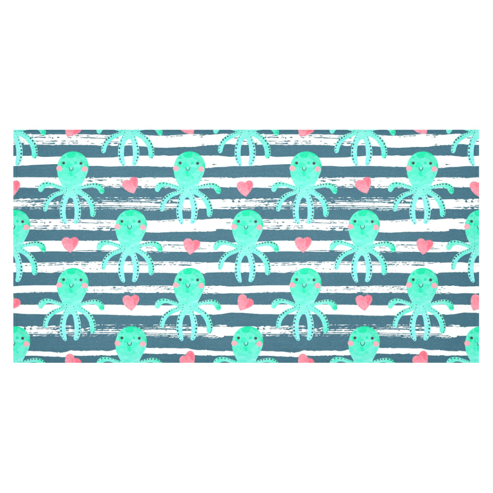 Cute octopuses heart striped background Tablecloth